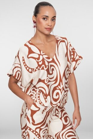 Geisha Top bi-color ecru/tabacco 63435-26