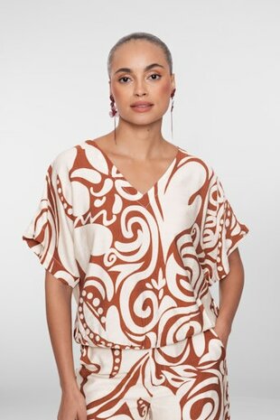 Geisha Top bi-color ecru/tabacco 63435-26