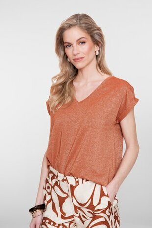 Geisha T-shirt lurex V-neck ginger 62351-24