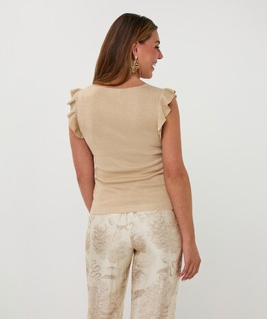 Esqualo Top v/neck ruffle slve sand