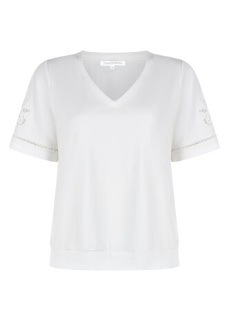Tramontana T-Shirt Embroidered Sleeves  OffWhite