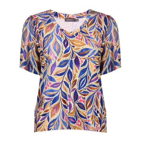 Geisha T-shirt V-neck jersey AOP indigo/purple 62460-60 JAZZ