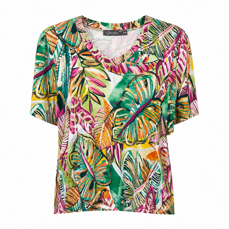 Geisha T-shirt V-neck jersey AOP green/corn 62460-60 JAZZ