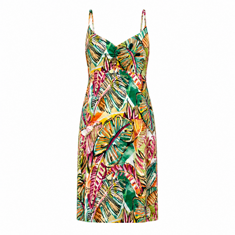 Geisha Dress spaghetti jersey AOP green/corn 67420-60 NOA