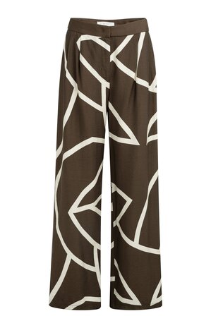 Yaya Woven printed wide leg trousers chocolate martini brown dessin