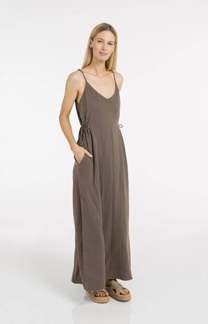 Yaya Strappy dress with drawstrings washed brown