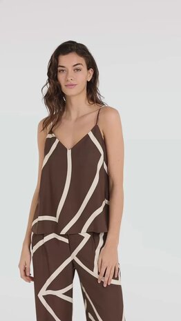 Yaya Woven printed wide leg trousers chocolate martini brown dessin