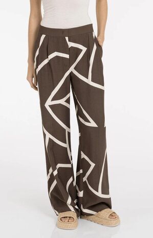 Yaya Woven printed wide leg trousers chocolate martini brown dessin