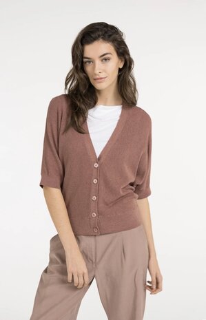 Yaya Batwing cardigan in textured knit burlwood pink melange
