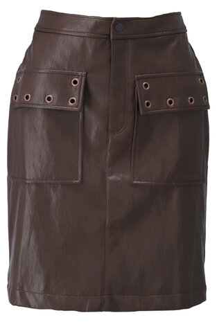 K-Design Korte rok in lederlook met fantasie D755L-Chocolate