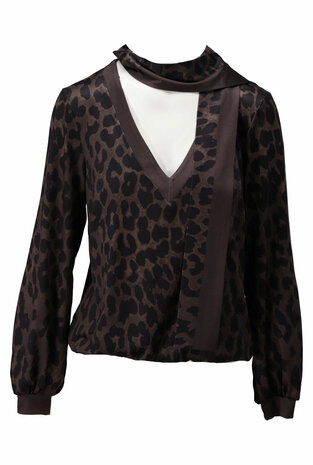 K-Design V hals top met sjaaltje & luipaardprint D323-P161