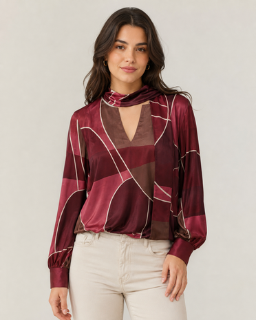 K-Design Top met sjaaltje & print D307-P165
