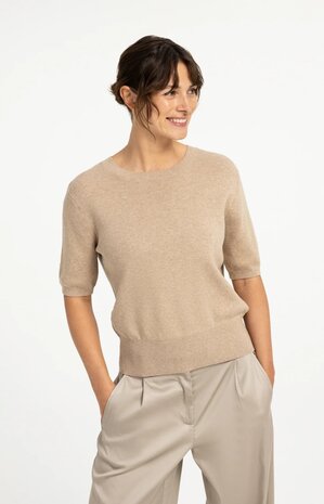 Yaya Short sleeve sweater with open back beige melange