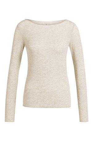 Yaya Long sleeve top with round neck pure cashmere grey melange