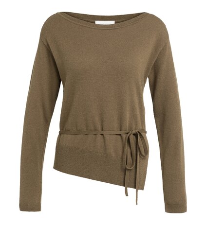 Yaya Boatneck sweater with buttons teak brown