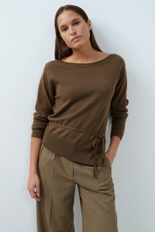 Yaya Boatneck sweater with buttons teak brown