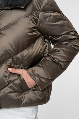 Geisha Jacket short fur hood brown 68512-21