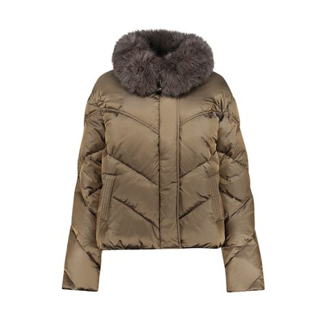 Geisha Jacket short fur hood brown 68512-21