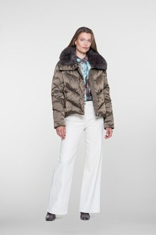 Geisha Jacket short fur hood brown 68512-21