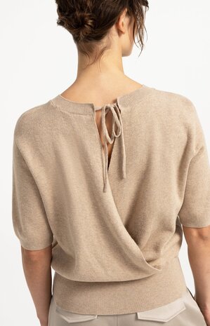 Yaya Short sleeve sweater with open back beige melange