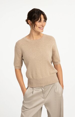 Yaya Short sleeve sweater with open back beige melange