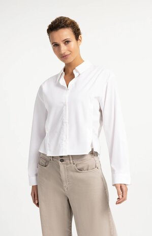 Yaya Poplin blouse with button detail pure white