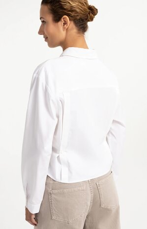 Yaya Poplin blouse with button detail pure white