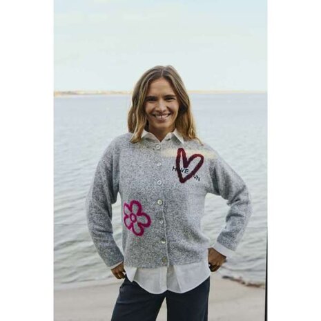 Freequent fqnomas-cardigan Med Grey Mel w Fuchsia Purple