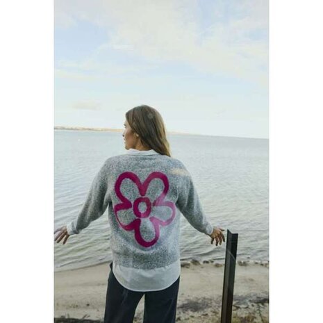 Freequent fqnomas-cardigan Med Grey Mel w Fuchsia Purple
