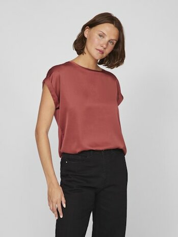 Vila viellette s/s satin top - noos Marsala