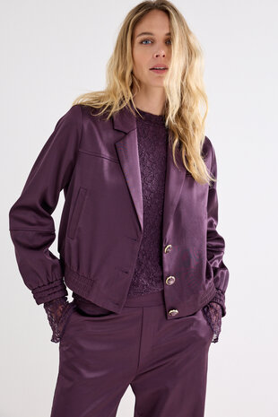 Tramontana Jacket Bonded Satin AubergineNoir