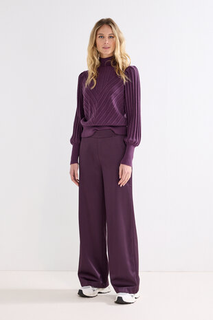 Tramontana Trousers Bonded Satin AubergineNoir