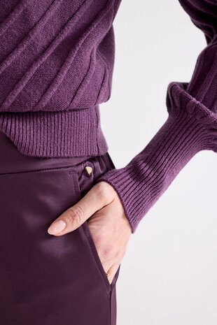 Tramontana Trousers Bonded Satin AubergineNoir