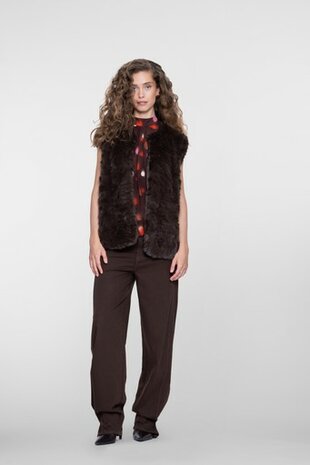 Geisha Gilet im fur & belt dark brown 65536-70