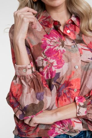 Geisha Blouse with flowers rosebud/sand/purple 63829-14 rosebud/sand/purple