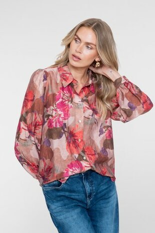 Geisha Blouse with flowers rosebud/sand/purple 63829-14 rosebud/sand/purple