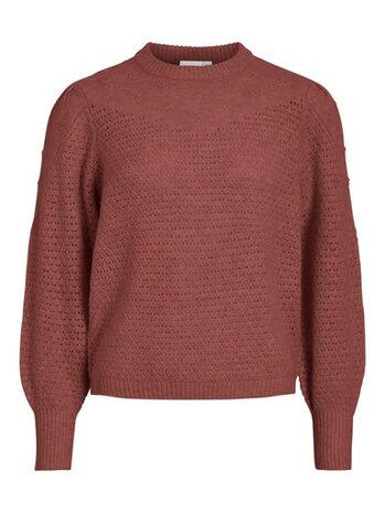 Vila vikka o-neck l/s detail knit top/pb Marsala