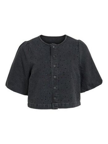 Vila vipal 2/4 rhinestone denim top blk Black Denim