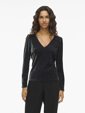Vila vieleinas v-neck top Black Beauty
