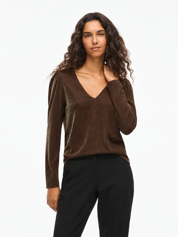 Vila vieleinas v-neck top Coffee Bean