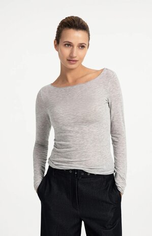 Yaya Long sleeve top with round neck pure cashmere grey melange