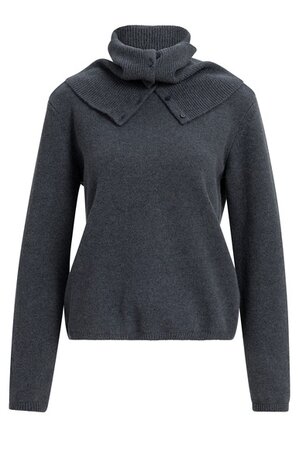 Yaya Sweater with scarf with buttons dark anthracite melange