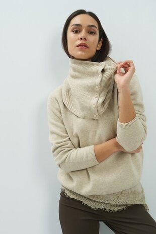 Yaya Sweater with scarf with buttons light beige melange