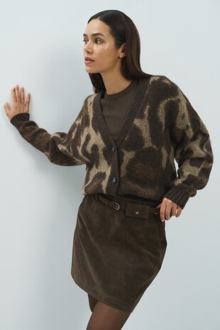 Yaya Knitted cardigan batwing sleeves cocoa brown dessin