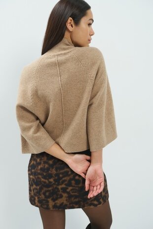 Yaya High neckline wide sleeve sweater dark beige melange