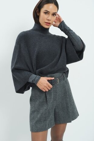 Yaya High neckline wide sleeve sweater dark anthracite melange