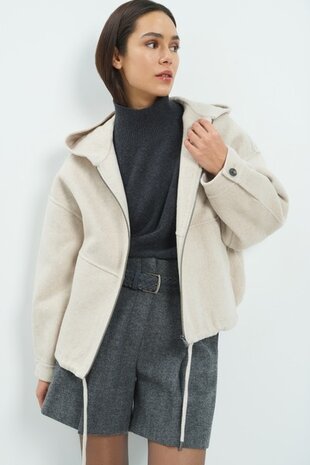 Yaya Woven wool mix oversized jacket with hood pure cashmere grey melange