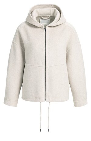 Yaya Woven wool mix oversized jacket with hood pure cashmere grey melange