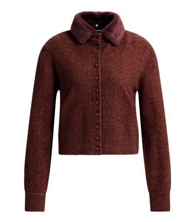 Yaya Cardigan with detachable collar bitter chocolate red melange