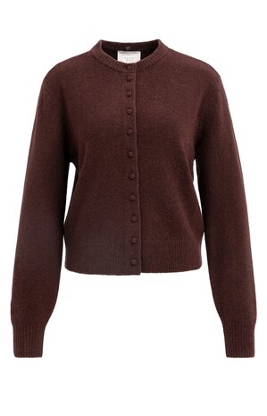 Yaya Cardigan with detachable collar bitter chocolate red melange